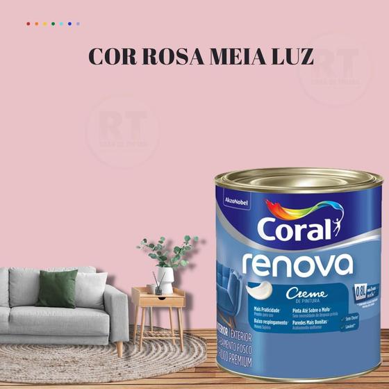 Imagem de Tinta Parede Rosa Claro Acrílica Fosca Coral Renova 800ml