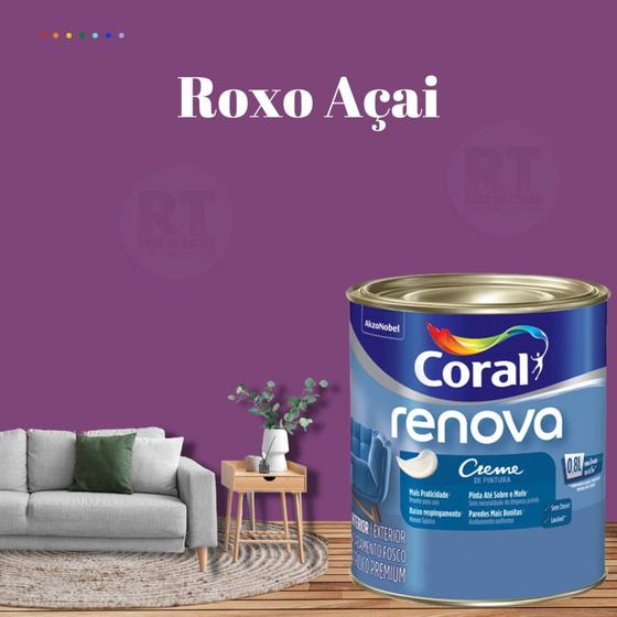 Imagem de Tinta Parede Roxo Açaí Acrílica Fosca Coral Renova 800ml