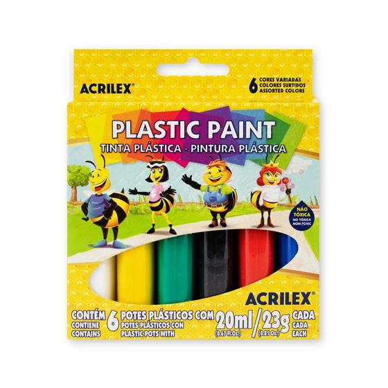 Imagem de Tinta Plástica Acrilex Plastic Paint 20Ml Com 6 Cores