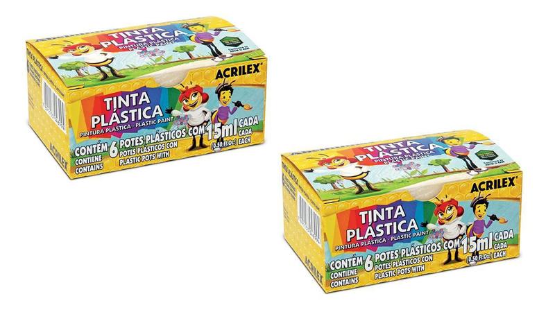 Imagem de Tinta Plástica Com 6 Cores 15Ml Acrilex - Kit 2 Unidades