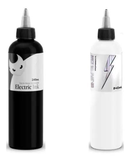 Imagem de Tinta Preto Linha 240ml e Ghost White 240ml Tatuagem Tattoo