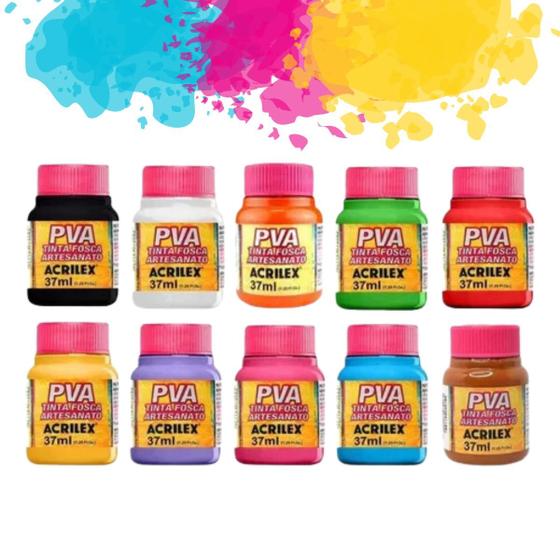 Imagem de Tinta Pva Para Artesanato Acrilex 37ml Kit Com 10