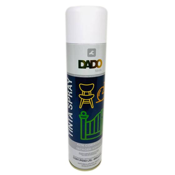Tinta Spray branco brilhante Dado Tools 400ml/210g Alta Cobertura e Secagem Rápida Menor preço em Tinta Spray branco brilhante Dado Tools 400ml/210g Alta Cobertura e Secagem Rápida