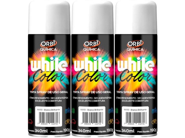 Imagem de Tinta Spray Branco Brilhante em Spray Aerossol Uso Geral White Lub 340ML 3 Unidades