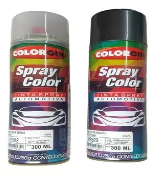 Imagem de Tinta spray na cor de seu carro preto + spray verniz 1 kit