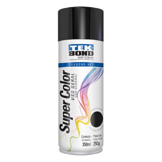 Imagem de Tinta Spray Super Color Preto Brilhante Uso Geral 350ml - Tekbond 23011006900