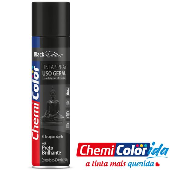 Imagem de Tinta Spray Uso Geral Preto Brilhante 400ml  Chemicolor