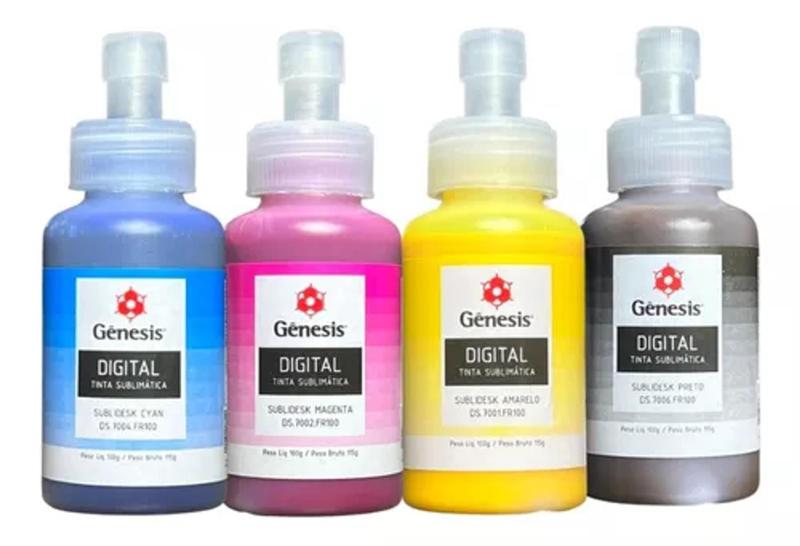 Tinta Sublimática Original Gênesis 4x100ml Com Bico Dosador Menor preço em Tinta Sublimática Original Gênesis 4x100ml Com Bico Dosador