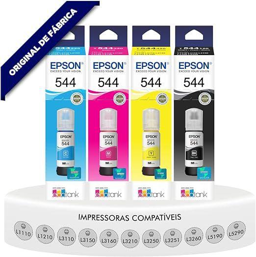 Tinta t544 kit com 4 cores l3110 l3150 l5190 l1250 l3250 Menor preço em Tinta t544 kit com 4 cores l3110 l3150 l5190 l1250 l3250