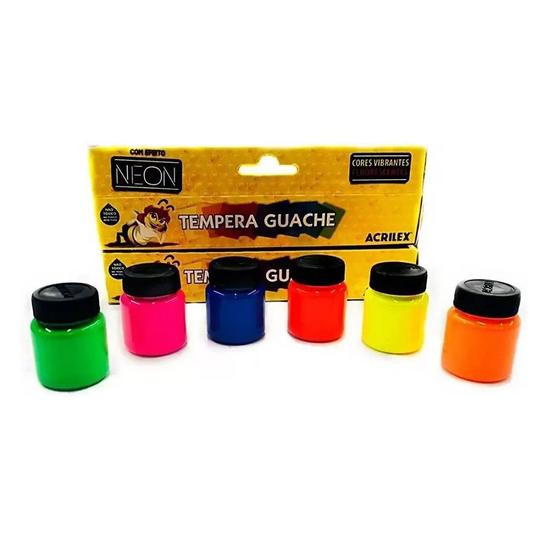 Imagem de Tinta Tempera Guache 6 Cores Neon 15ml Escolar Acrilex