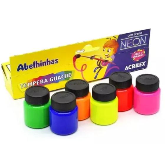Imagem de Tinta Tempera Guache Neon 6 Potes 6 cores Com 15 ml Acrilex