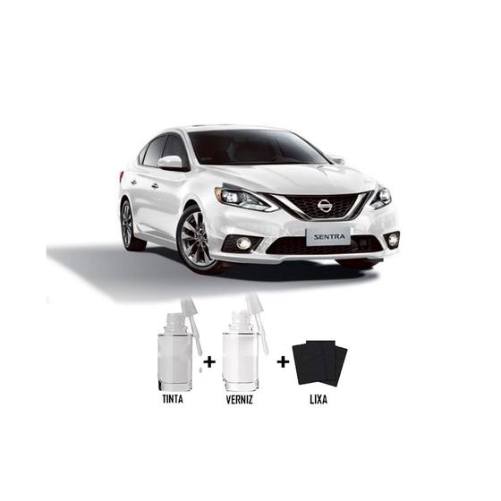 Imagem de Tinta Tira Risco Automotivo Branco Diamond Nissan + Verniz 15ml