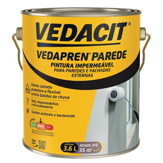 Tinta Vedacit Vedapren Impermeável para Parede Branco 3,6 Litros Menor preço em Tinta Vedacit Vedapren Impermeável para Parede Branco 3,6 Litros