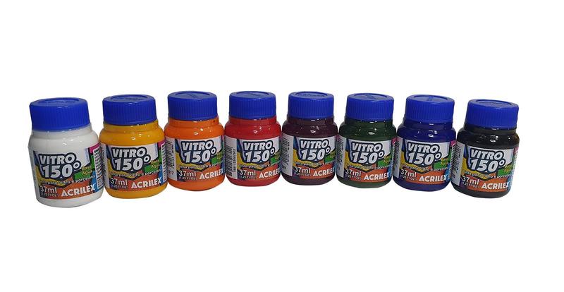 Tinta Vitro 150o 37 mL Para Vidro e Porcelana Kit 8 Cores - ACRILEX ...