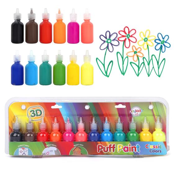 Imagem de Tintas para Tecido 3D Puff Paint Playkidiz - Kit com 12 Unidades (3+)