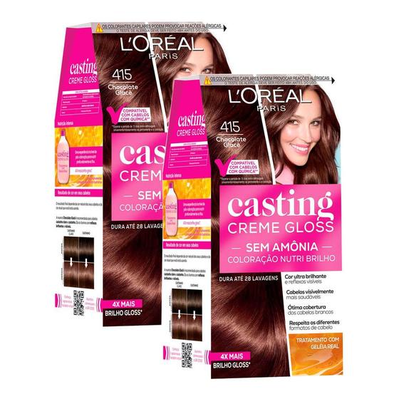 Imagem de Tintura Casting Creme Gloss L'oréal Paris 415 Chocolate Glacê  Kit com duas unidades