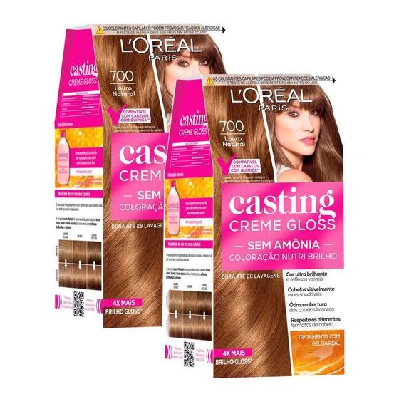Imagem de Tintura Casting Creme Gloss L'oréal Paris 700 Louro Natural  Kit com duas unidades