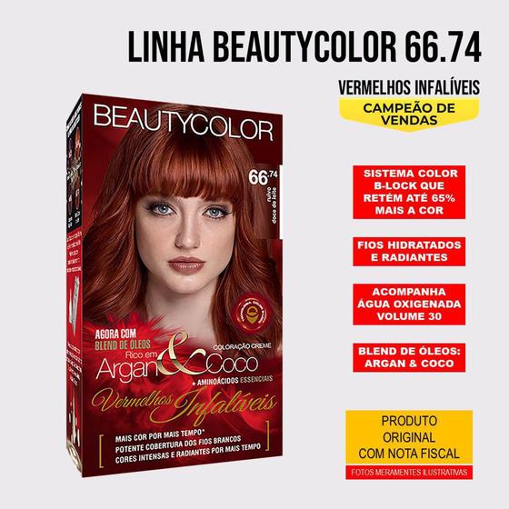 Imagem de Tintura Coloração BeautyColor 66.74 RUIVO DOCE DE LEITE