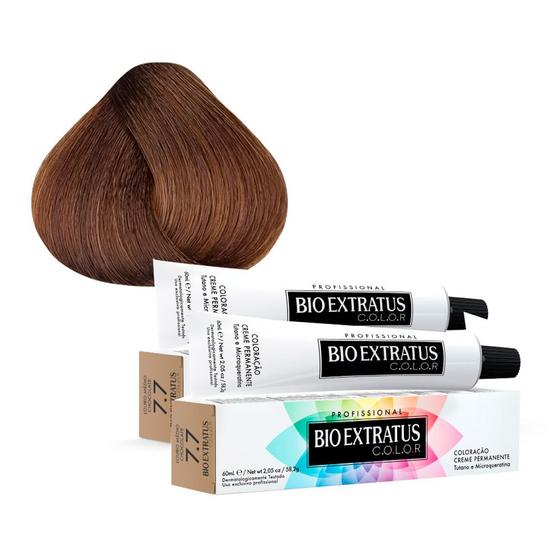 Imagem de Tintura Creme Bio Extratus Color Louro Médio Chocolate 7.7 60ml  Kit com duas unidades