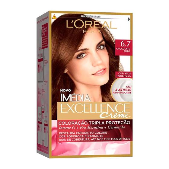 Imagem de Tintura Creme Imédia Excellence L'oréal Chocolate Puro 6.7 Kit