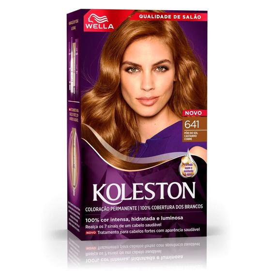 Imagem de Tintura Creme Koleston Wella Noites Iluminadas Castanho Cobre 641 Kit