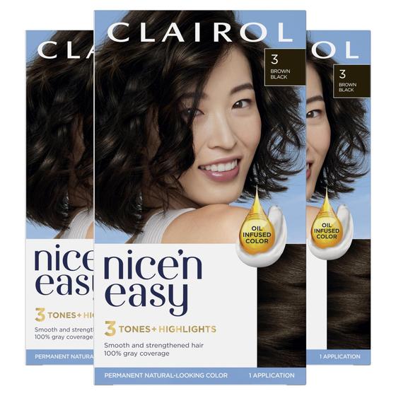 Imagem de Tintura de cabelo Clairol Nice'n Easy 3 Brown Black Pacote com 3