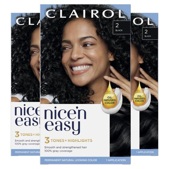 Imagem de Tintura de Cabelo Clairol Nice'n Easy Permanente - Preta (Pacote com 3)