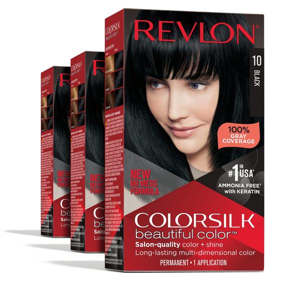 Imagem de Tintura de Cabelo Revlon Colorsilk 10 Black - 130ml (Pacote com 3)