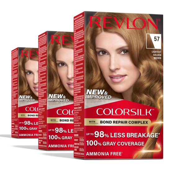 Imagem de Tintura de cabelo Revlon ColorSilk 57 Lightest Golden Brown (pacote com 3)
