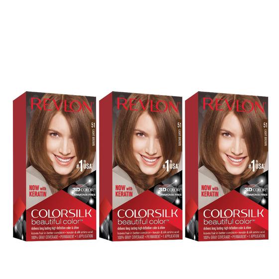 Imagem de Tintura de Cabelo Revlon Colorsilk Beautiful Color 51 Castanho Claro - Kit com 3 Unidades