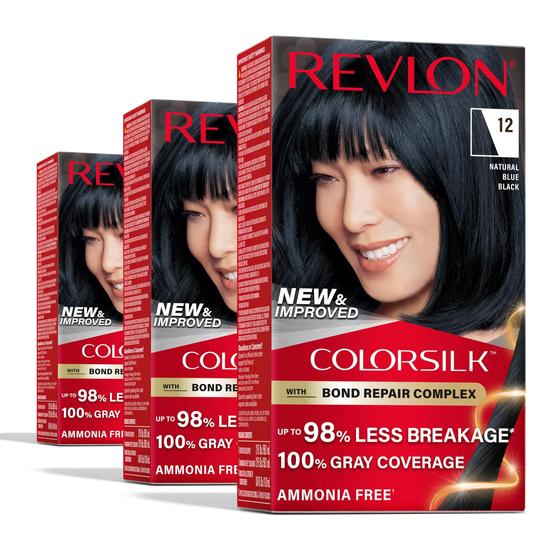 Imagem de Tintura de cabelo Revlon ColorSilk com complexo de reparo de ligações azul preto