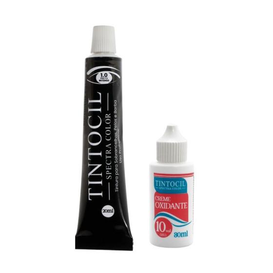 Imagem de Tintura Para Sobrancelhas Barba Com Oxidante Tintocil Spectra Color 1.0 Preto Intenso