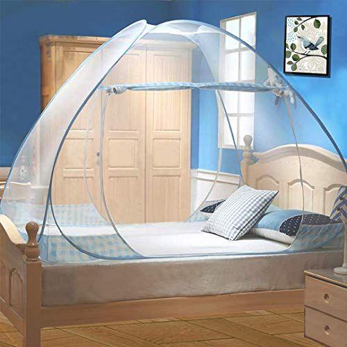 Imagem de Tinyuet Mosquito Net para cama, 47.2x78.7in Pop-up Mosquito Net Tenda para uso interno e externo, porta-mosquitos portátil de viagem de porta dupla com fundo de rede, tela de inseto-borda azul