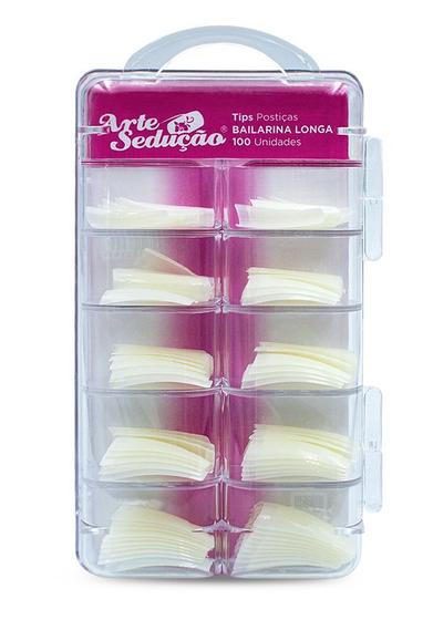 Imagem de Tips Postiças Bailarina Longa para Alongamento de Unhas, com 100 Unidades, Arte Sedução