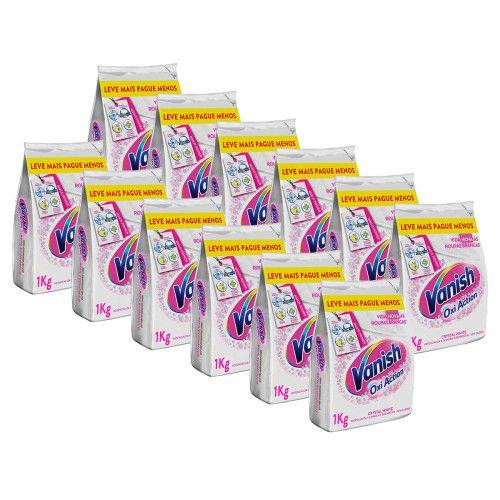 Imagem de Tira Manchas em Pó Vanish Crystal White Oxi Action 1kg Refil Econômico para roupas brancas 12 Unidades