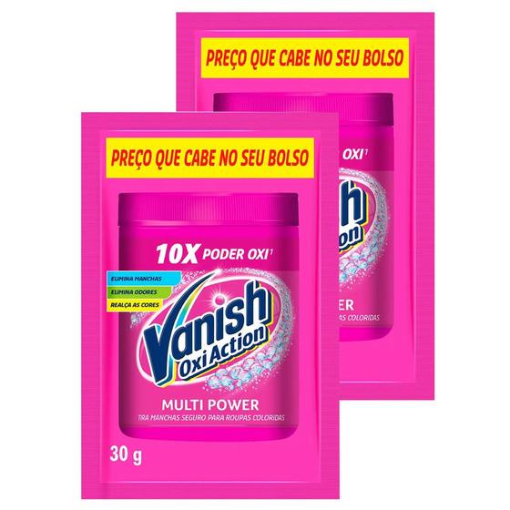 Imagem de Tira Manchas em Pó Vanish Oxi Action para Roupas Coloridas Sachê 30g  Kit com duas unidades