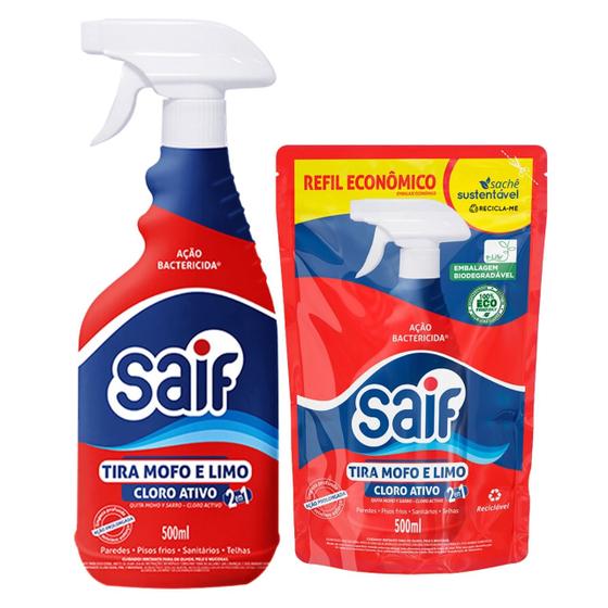 Tira Mofo E Limo + Refil 500ml Cloro Ativo Saif Parede Teto Banheiro ...