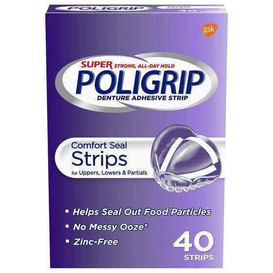 Imagem de Tiras adesivas para dentaduras Super Poligrip Strong 40 Ct