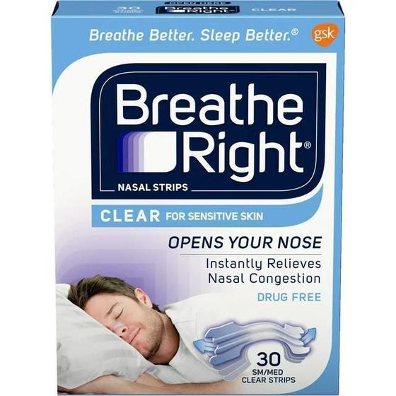 Imagem de Tiras Nasais Breathe Right Para Pele Sensível - 30 Unidades