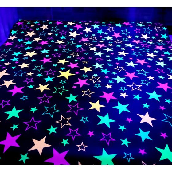 Imagem de Tnt Estampado Estrela Neon 5,00m X 1,40m Brilha Na Luz Negra