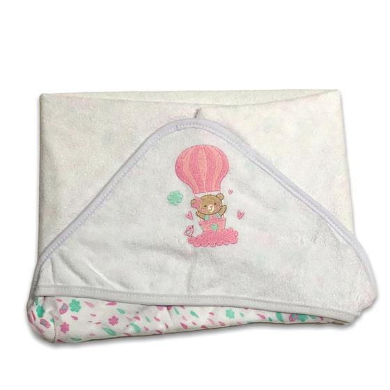 Imagem de Toalha Banho Com Capuz Bebê Plush Branca Forro Fralda - Inconfral