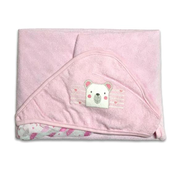 Imagem de Toalha Banho Com Capuz Bebê Plush Ursa Rosa Forro Fralda - Inconfral