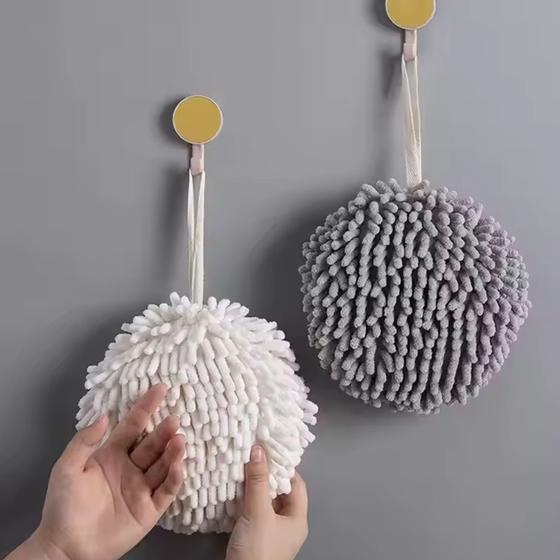 Imagem de Toalha Bola Esponja Secagem Rápida Para Mãos Em Microfibra Compacta Com Alça Para Pendurar