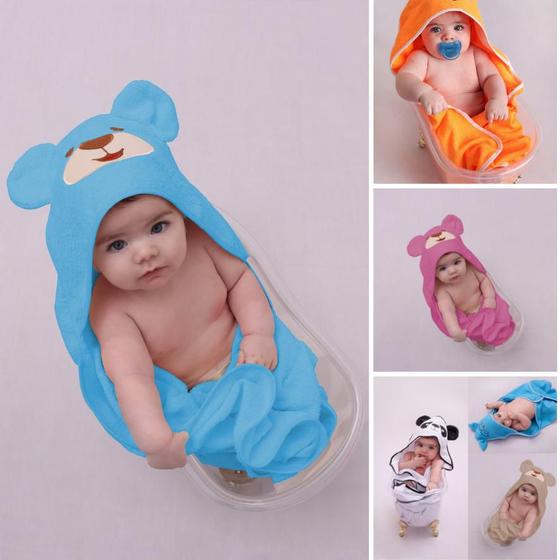 Imagem de toalha bordada  de banho urso  com capuz  70cm x 70cm toalhas  felpudas infantil
