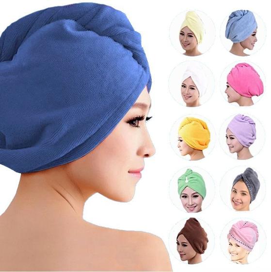 Imagem de Toalha Cabeça Seca Cabelo Turbante Touca Microfibra Pós Banho Com Botão