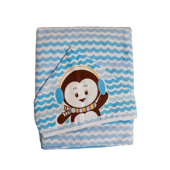 Imagem de Toalha Com Capuz Felpuda 90x70cm Azul Pinguim Papi