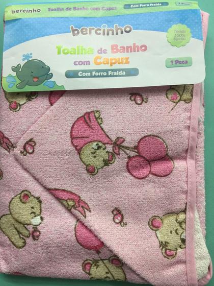 Imagem de Toalha com capuz forrada de fralda para bebê 70 cm x 90 cm algodão - Incomfral