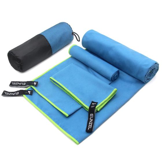 Imagem de Toalha de Acampamento Eunzel Quick Dry Microfibra - Conjunto com 3 Tamanhos (Azul)