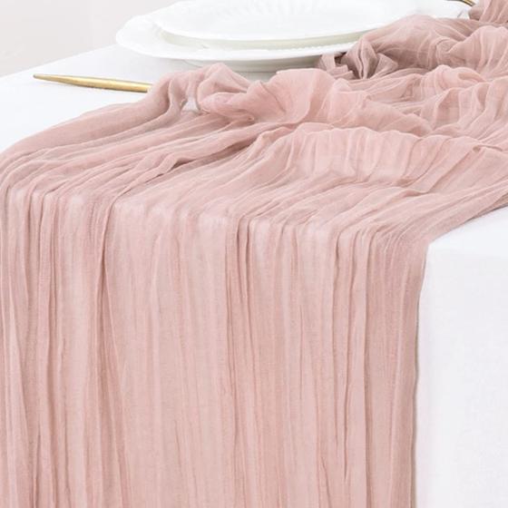 Imagem de Toalha de algodão Table Runner Socomi, gaze boho, rosa rústica, de 3,5 m