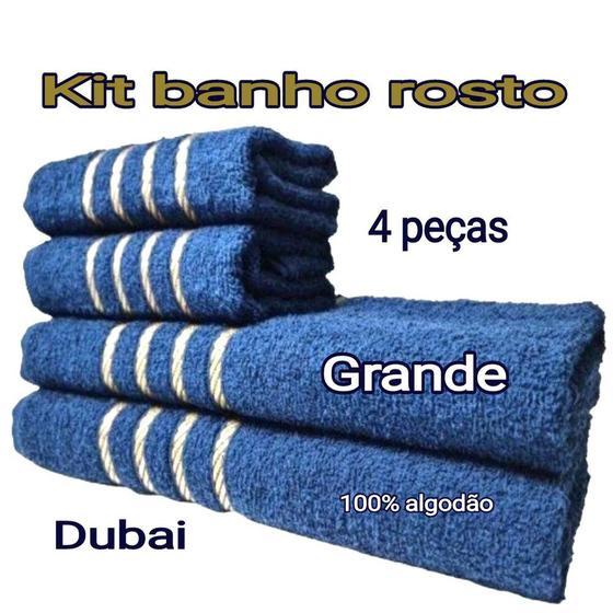 Imagem de Toalha de Banho azul e bege 4 Peças - Casa e Conforto rosot banho grande 